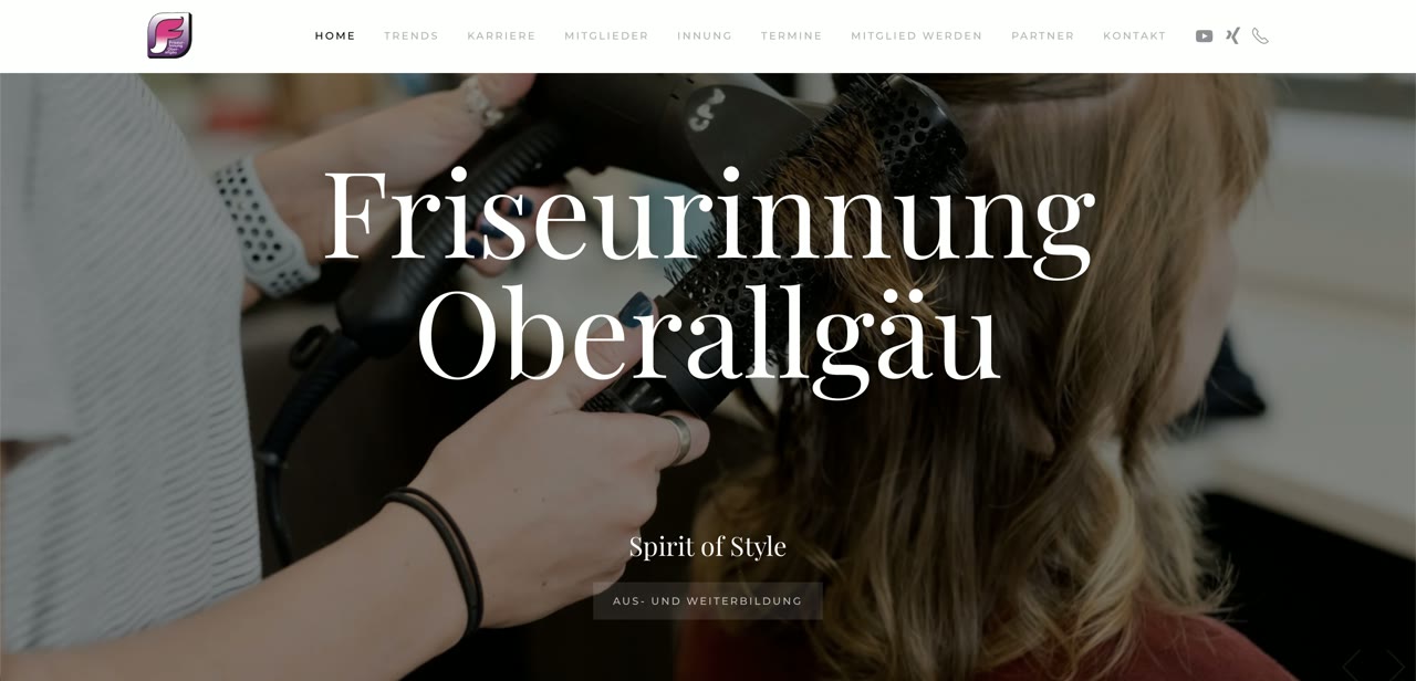Startseite der neu gestalteten Website der Friseurinnung Oberallgäu