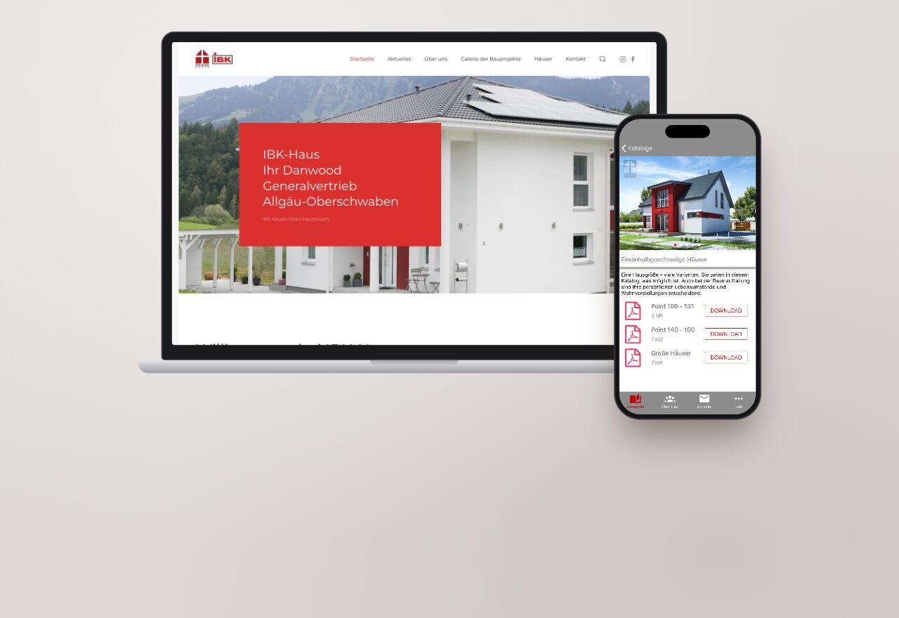 ibk-haus.de auf dem Laptop, die IBK-Haus-App auf dem Smartphone