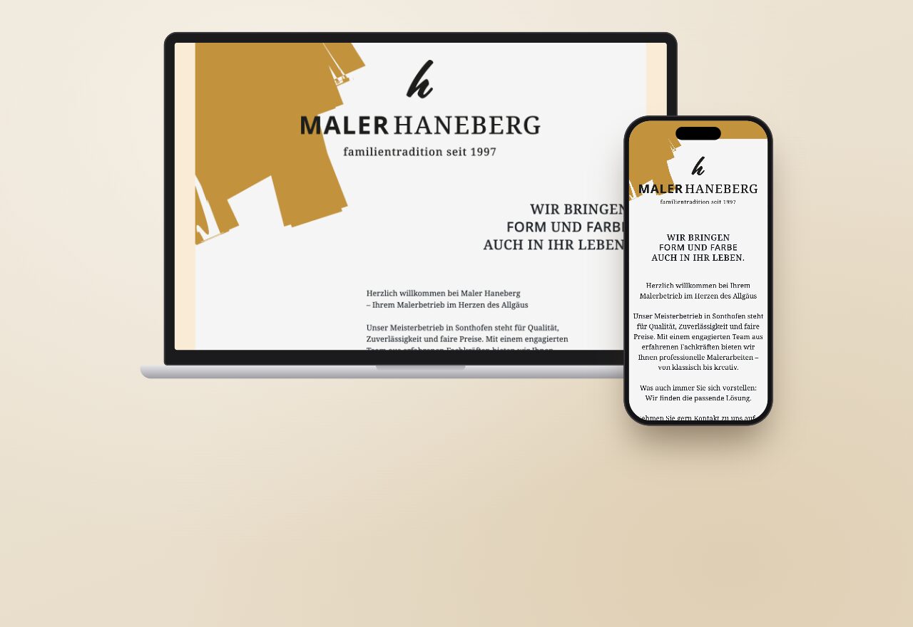 maler-haneberg.de auf Laptop und Smartphone